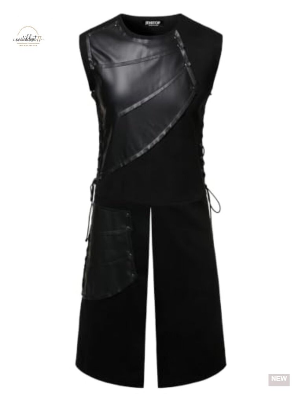 Mens Medieval Knight Costume Faux Leather Patchwork Sleeveless Robe LARP